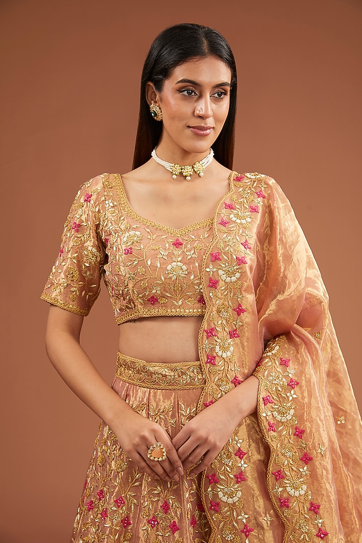 Gold Silk Zardosi Embroidered Bridal Lehenga Set by SURBHI SHAH at Pernia's Pop Up Shop