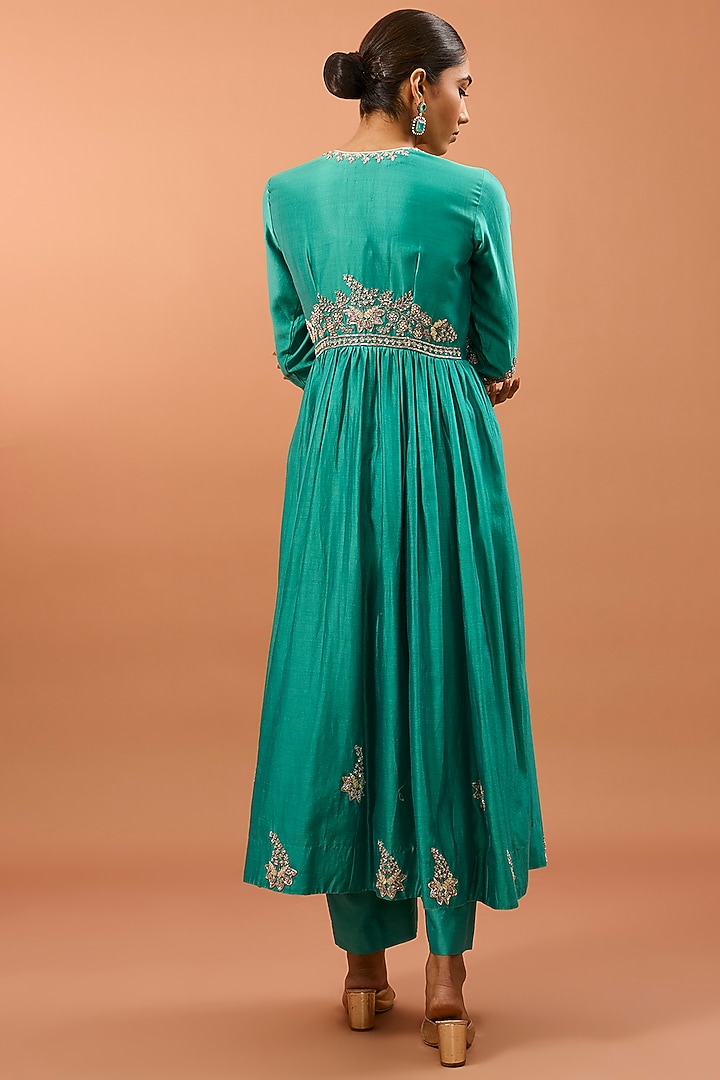 Blue Banarasi Chanderi Zardosi Work Wedding Anarkali Set by SURBHI SHAH at Pernia's Pop Up Shop