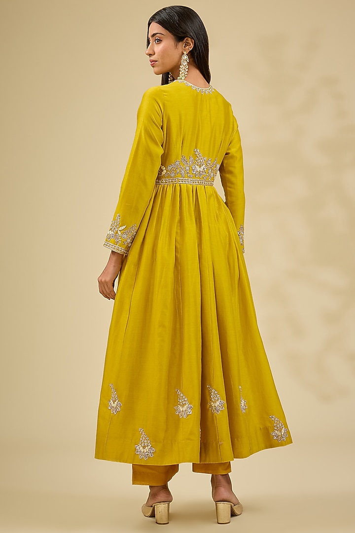 Lime Pure Banarasi Chanderi Wedding Anarkali Set by Surbhi Shah at Pernia's Pop Up Shop