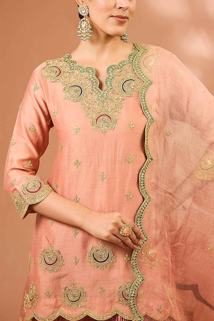 Rose Gold Crushed Wedding Sharara Set by SURBHI SHAH at Pernia's Pop Up Shop