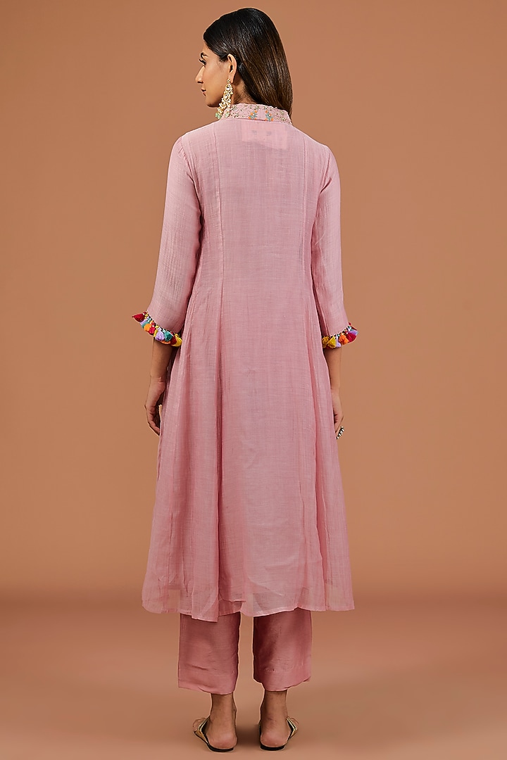Powder Pink Chanderi Marori Work Party Wear Anarkali Set by SURBHI SHAH at Pernia's Pop Up Shop