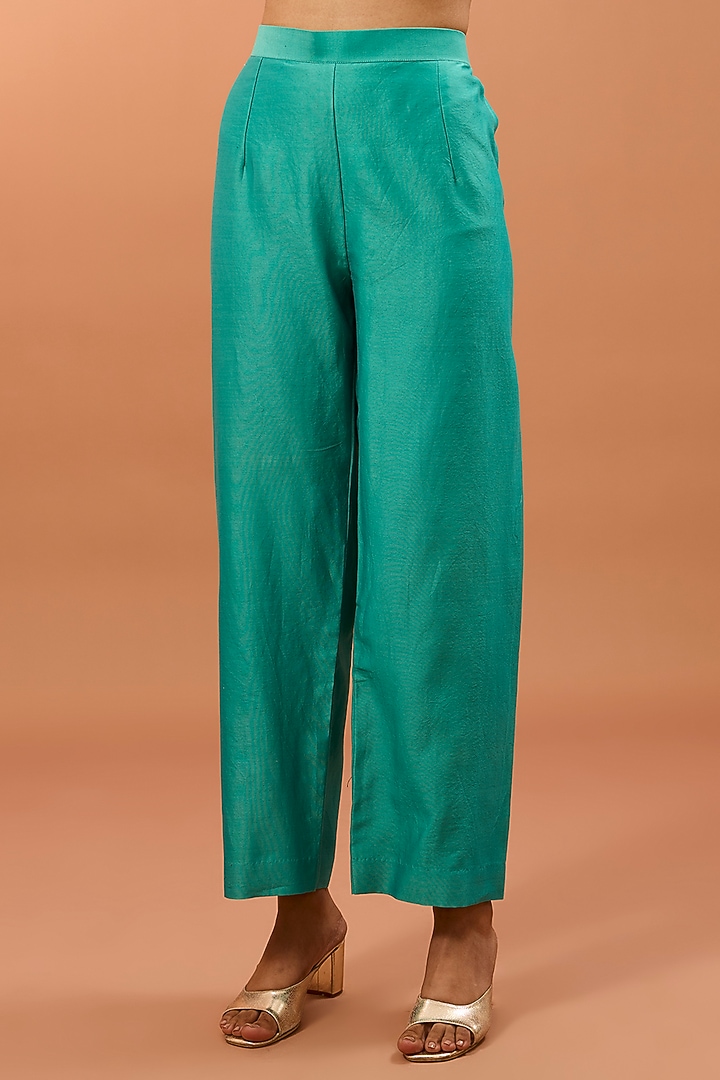 Sea Blue Chanderi Marori Work Crushed Kurta Set by SURBHI SHAH at Pernia's Pop Up Shop