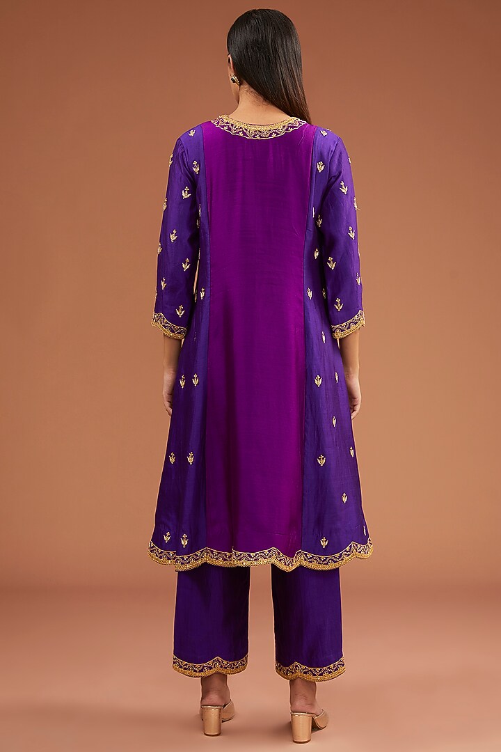 Purple Spun Silk Mukaish Work Kurta Set by SURBHI SHAH at Pernia's Pop Up Shop