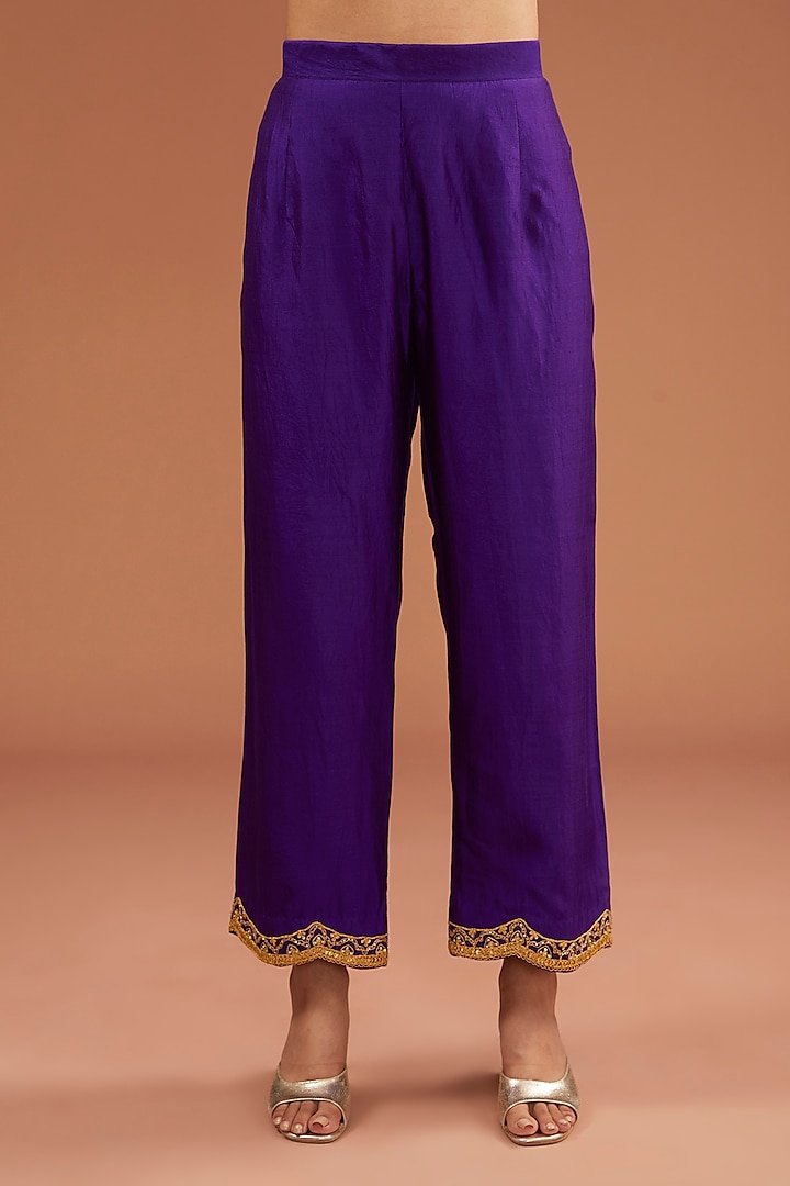 Purple Spun Silk Mukaish Work Kurta Set by SURBHI SHAH at Pernia's Pop Up Shop