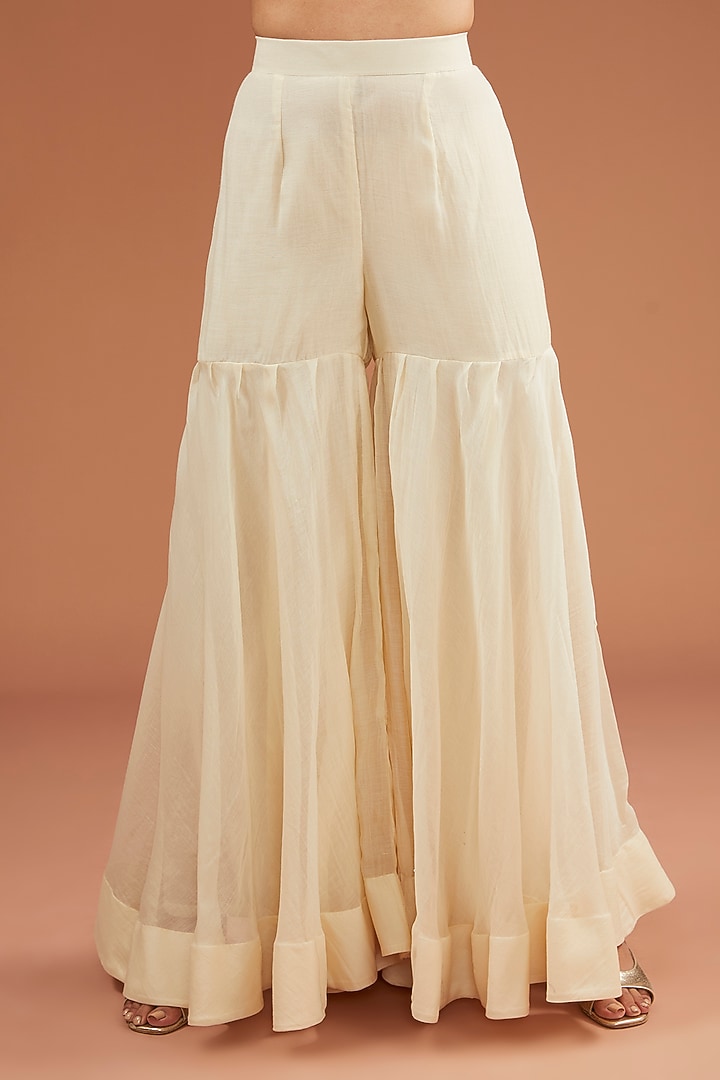Ivory Chanderi Wedding Sharara Set by SURBHI SHAH at Pernia's Pop Up Shop