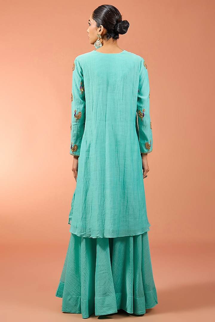Blue Chanderi Wedding Sharara Set by SURBHI SHAH at Pernia's Pop Up Shop