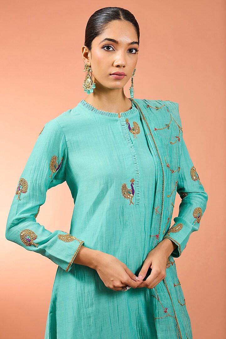 Blue Chanderi Wedding Sharara Set by SURBHI SHAH at Pernia's Pop Up Shop