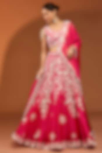 Red Organza Pearl Work Bridal Lehenga Set by SURBHI SHAH at Pernia's Pop Up Shop