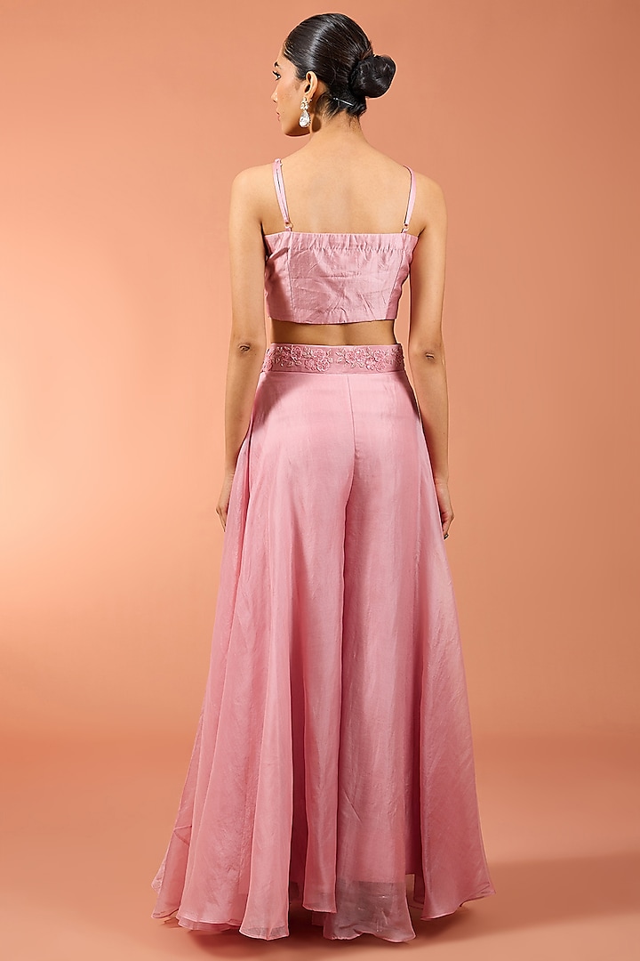 Pink Satin Organza 3D Floral Long Jacket Set by SURBHI SHAH at Pernia's Pop Up Shop