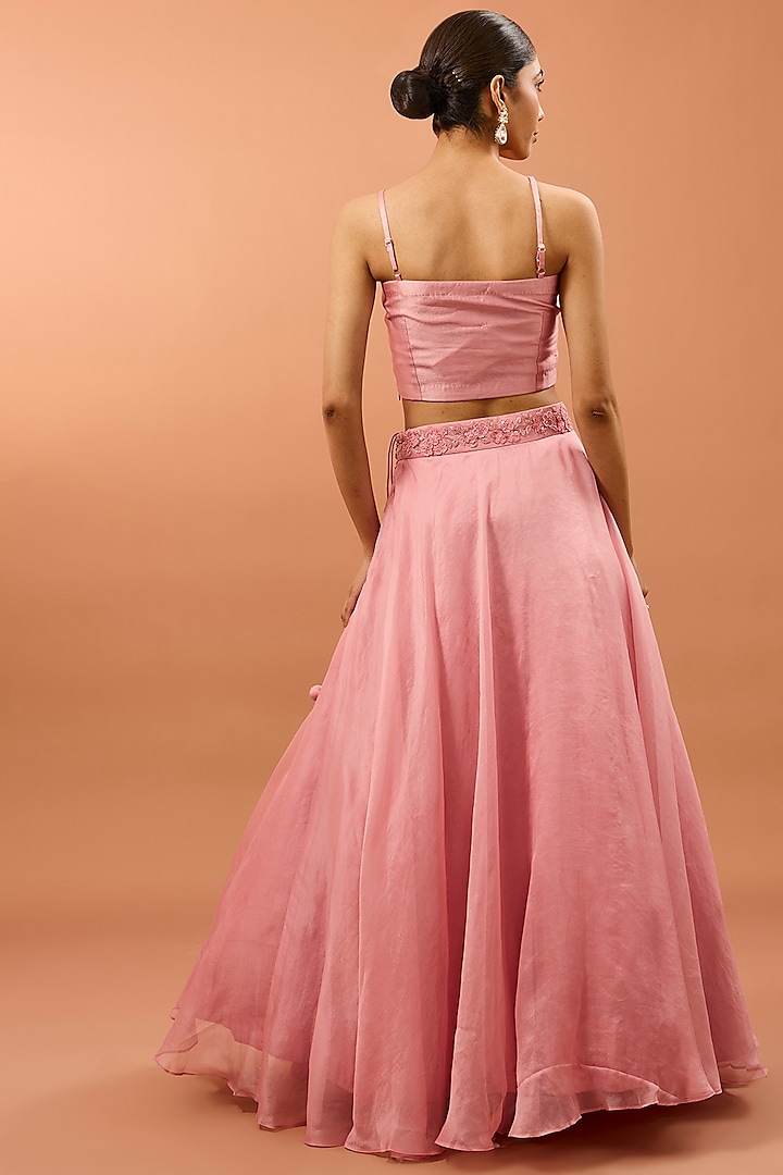 Pink Organza 3D Floral Work Jacket Set by SURBHI SHAH at Pernia's Pop Up Shop