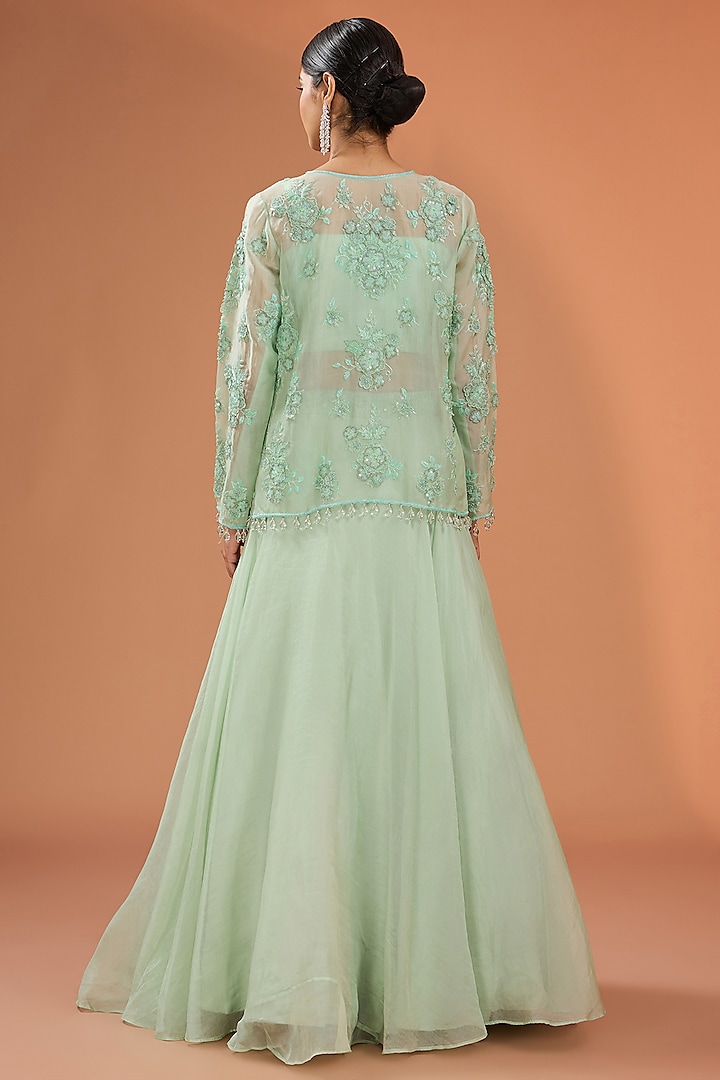 Mint Green Organza Skirt Set by SURBHI SHAH at Pernia's Pop Up Shop