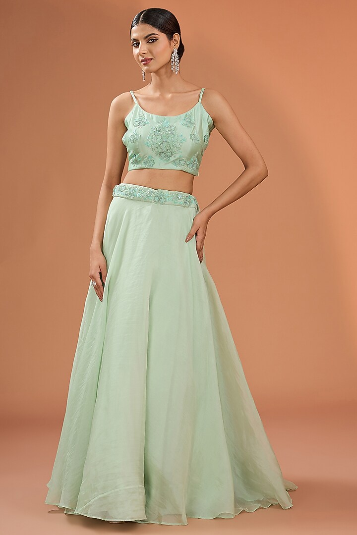 Mint Green Organza Skirt Set by SURBHI SHAH at Pernia's Pop Up Shop