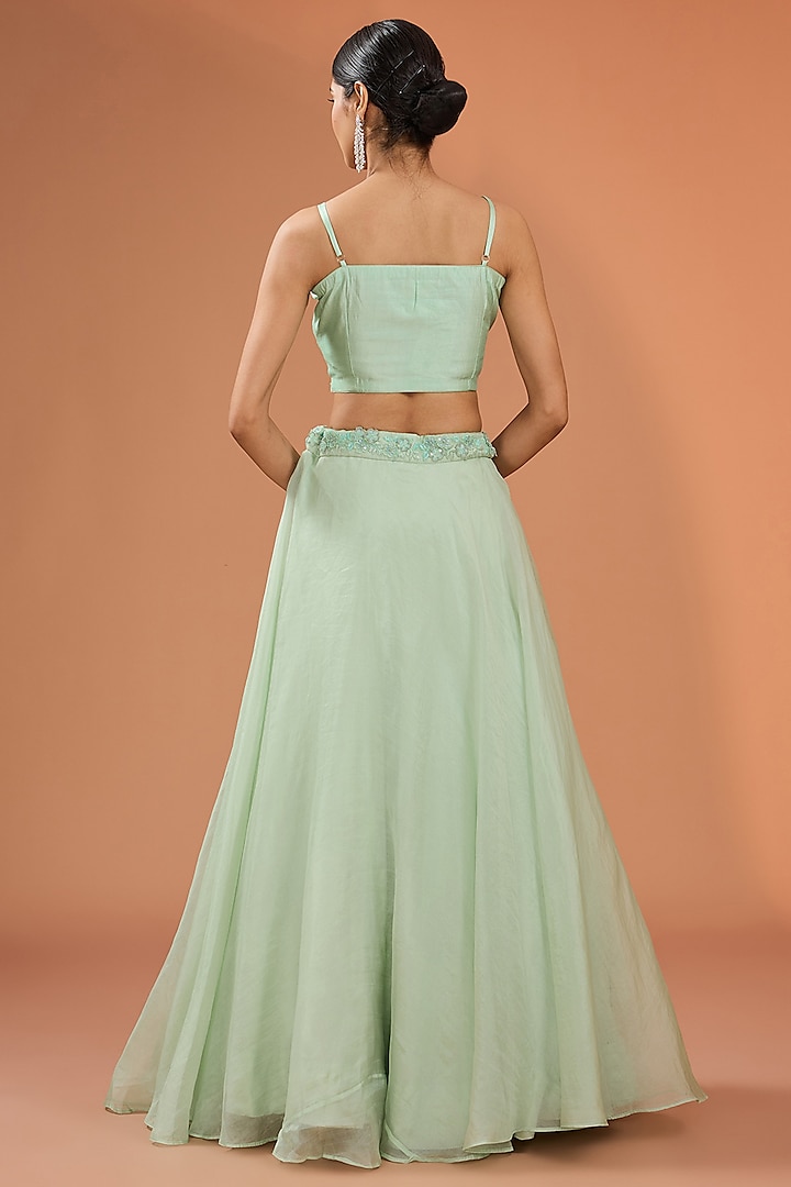 Mint Green Organza Skirt Set by SURBHI SHAH at Pernia's Pop Up Shop