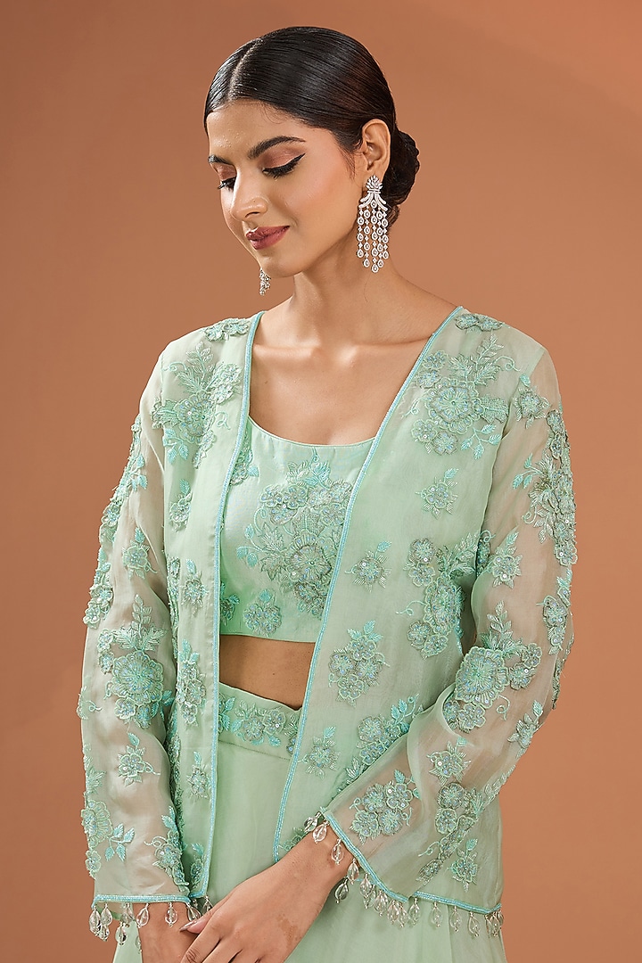 Mint Green Organza Skirt Set by SURBHI SHAH at Pernia's Pop Up Shop