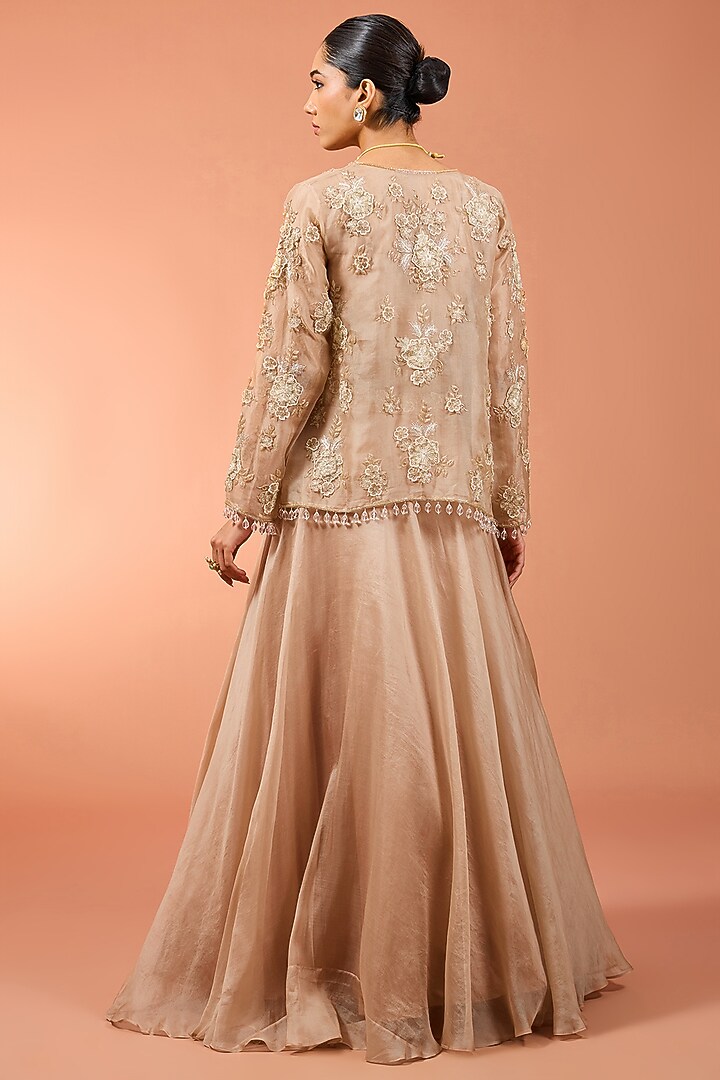 Beige Organza Skirt Set by SURBHI SHAH at Pernia's Pop Up Shop