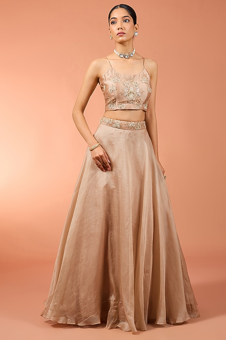 Beige Organza Skirt Set by SURBHI SHAH at Pernia's Pop Up Shop