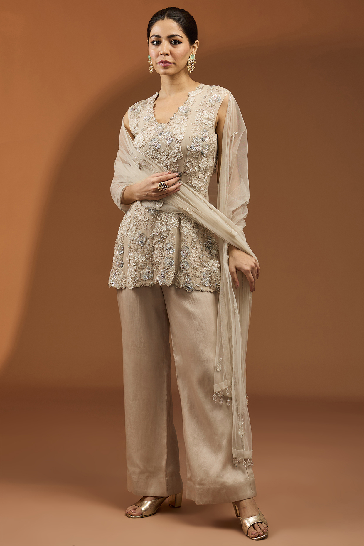 Silver Georgette Sequin Work Kurta Set by SURBHI SHAH at Pernia's Pop Up Shop