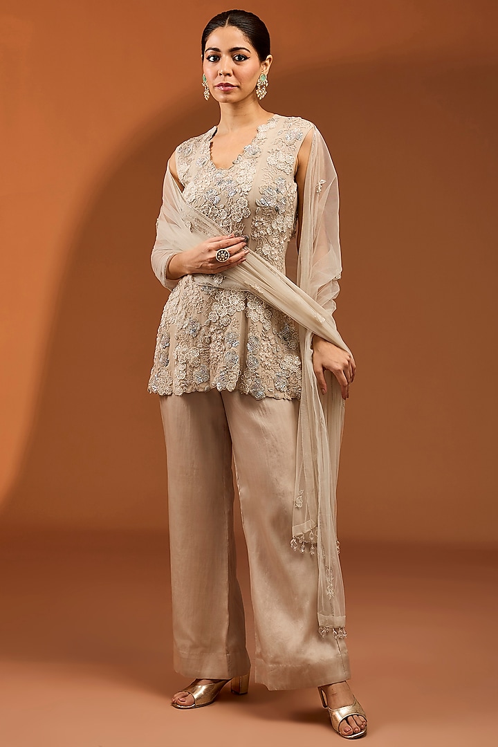 Silver Georgette Sequin Work Kurta Set by SURBHI SHAH at Pernia's Pop Up Shop
