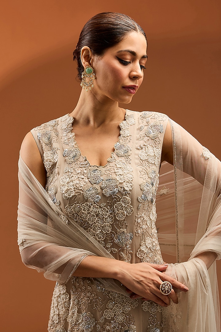 Silver Georgette Sequin Work Kurta Set by SURBHI SHAH at Pernia's Pop Up Shop