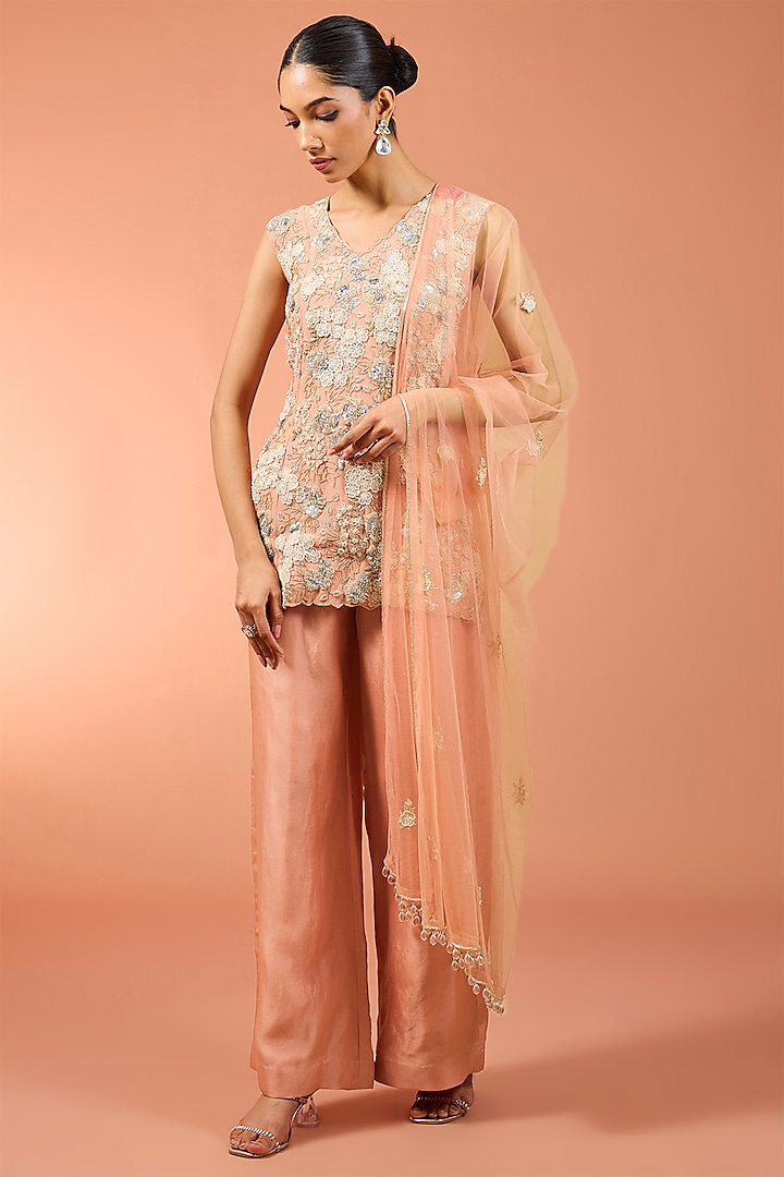 Peach Georgette Sequins Work Kurta Set by SURBHI SHAH at Pernia's Pop Up Shop