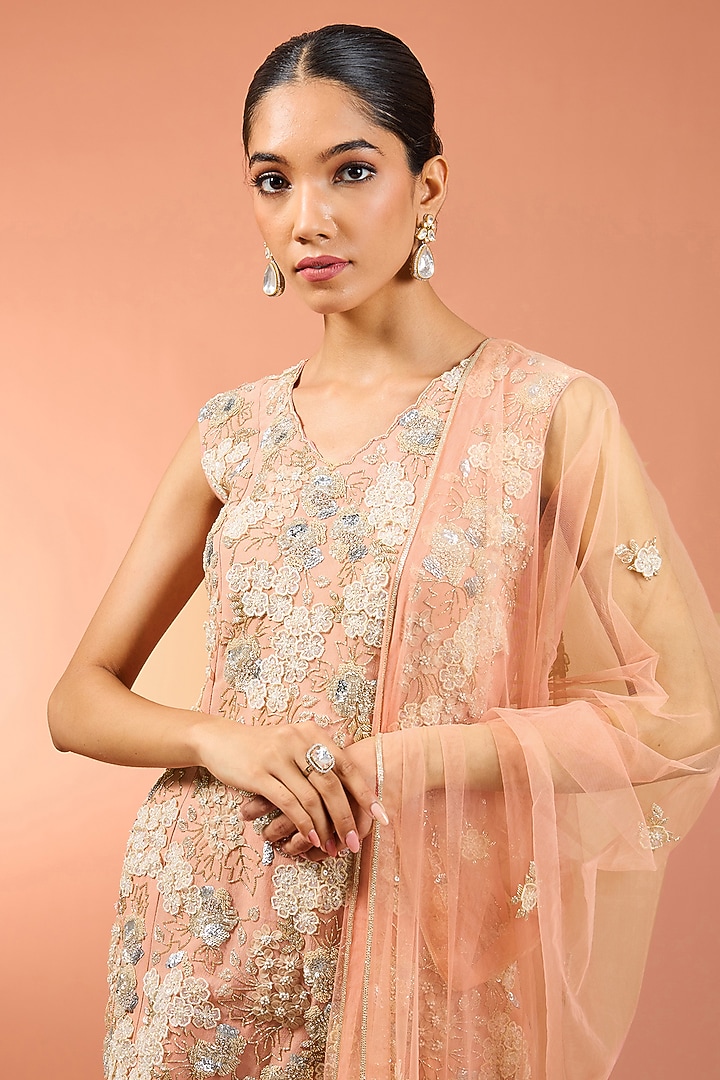 Peach Georgette Sequins Work Kurta Set by SURBHI SHAH at Pernia's Pop Up Shop