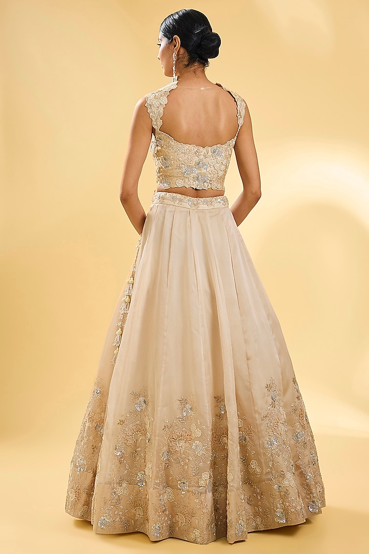 Silver Pure Satin Organza Bridal Lehenga Set by SURBHI SHAH at Pernia's Pop Up Shop