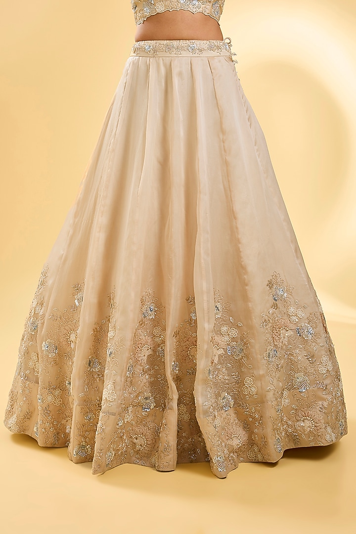 Silver Pure Satin Organza Bridal Lehenga Set by SURBHI SHAH at Pernia's Pop Up Shop