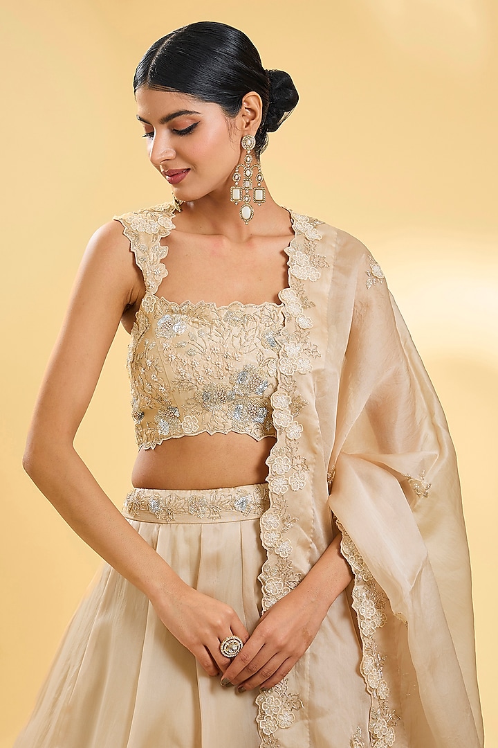 Silver Pure Satin Organza Bridal Lehenga Set by SURBHI SHAH at Pernia's Pop Up Shop
