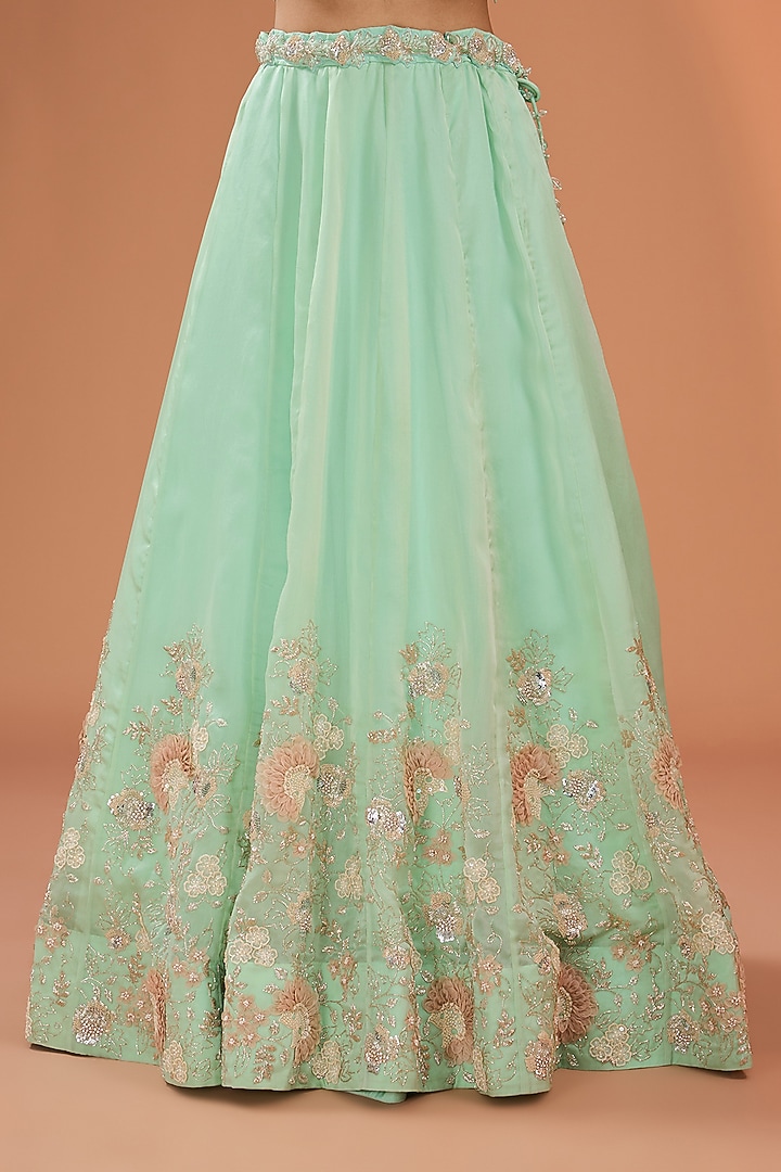 Mint Green Organza Sequins & Cutdana Work Bridal Lehenga Set by SURBHI SHAH at Pernia's Pop Up Shop