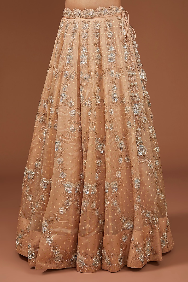 Champagne Satin Organza Sequins & Cutdana Work Bridal Lehenga Set by SURBHI SHAH at Pernia's Pop Up Shop