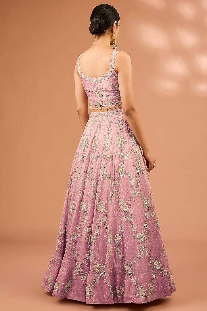 Pink Satin Organza Cutdana Embroidered Bridal Lehenga Set by SURBHI SHAH at Pernia's Pop Up Shop