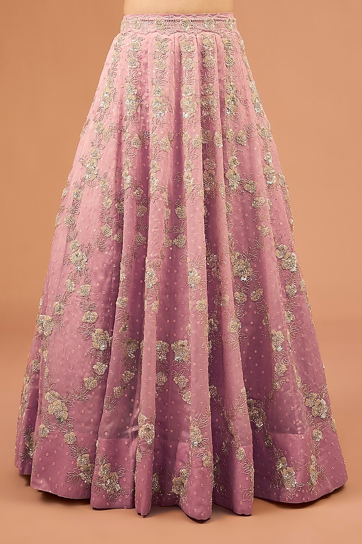 Pink Satin Organza Cutdana Embroidered Bridal Lehenga Set by SURBHI SHAH at Pernia's Pop Up Shop