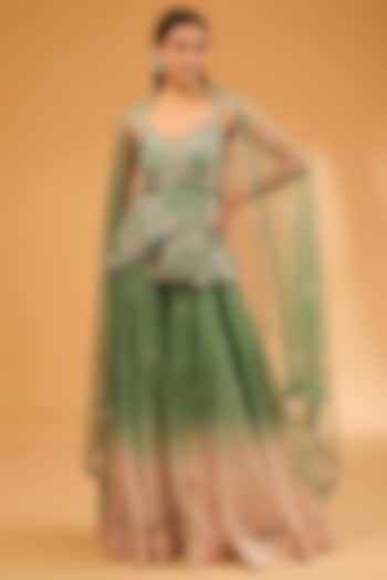 Green Organza Sequins Work Skirt Set by SURBHI SHAH at Pernia's Pop Up Shop