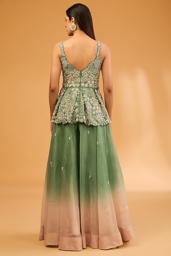Green Organza Sequins Work Skirt Set by SURBHI SHAH at Pernia's Pop Up Shop