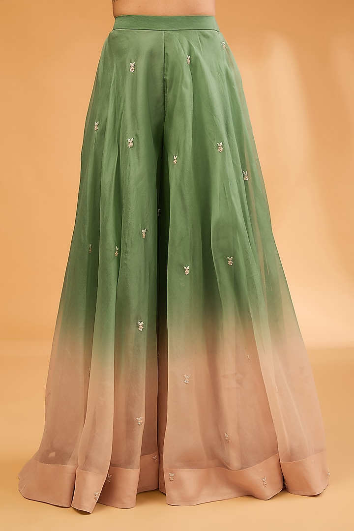 Green Organza Sequins Work Skirt Set by SURBHI SHAH at Pernia's Pop Up Shop