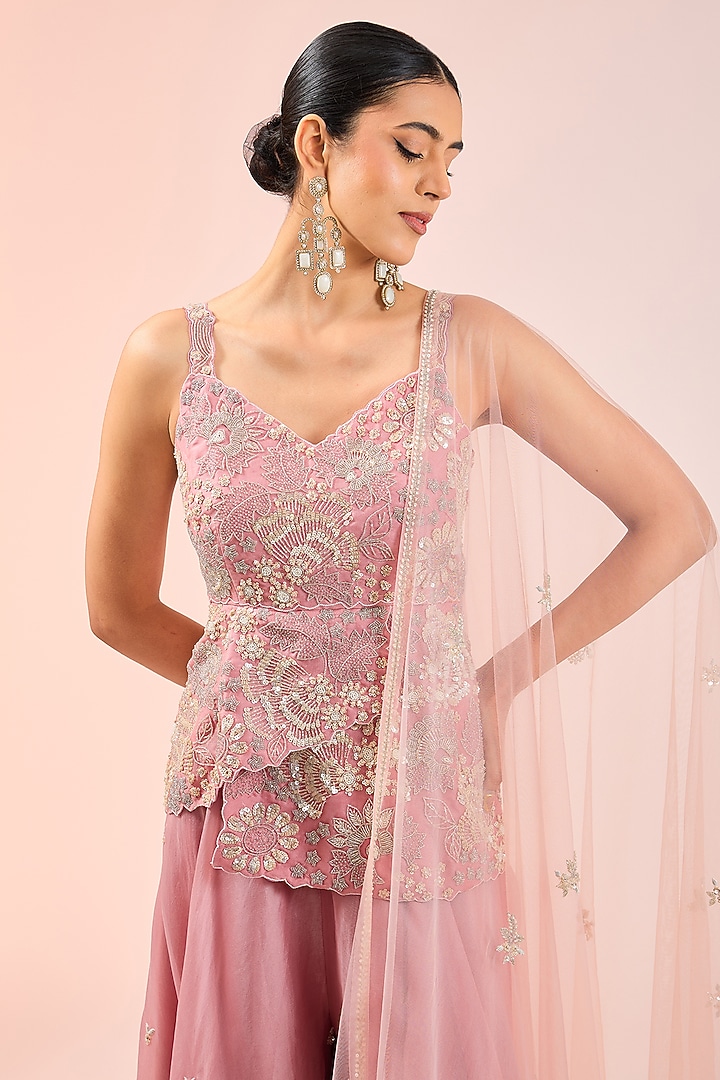 Pink Organza Skirt Set by SURBHI SHAH at Pernia's Pop Up Shop