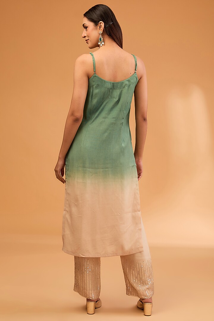 Green Shaded Satin Organza Sequins Work Kurta Set by SURBHI SHAH at Pernia's Pop Up Shop