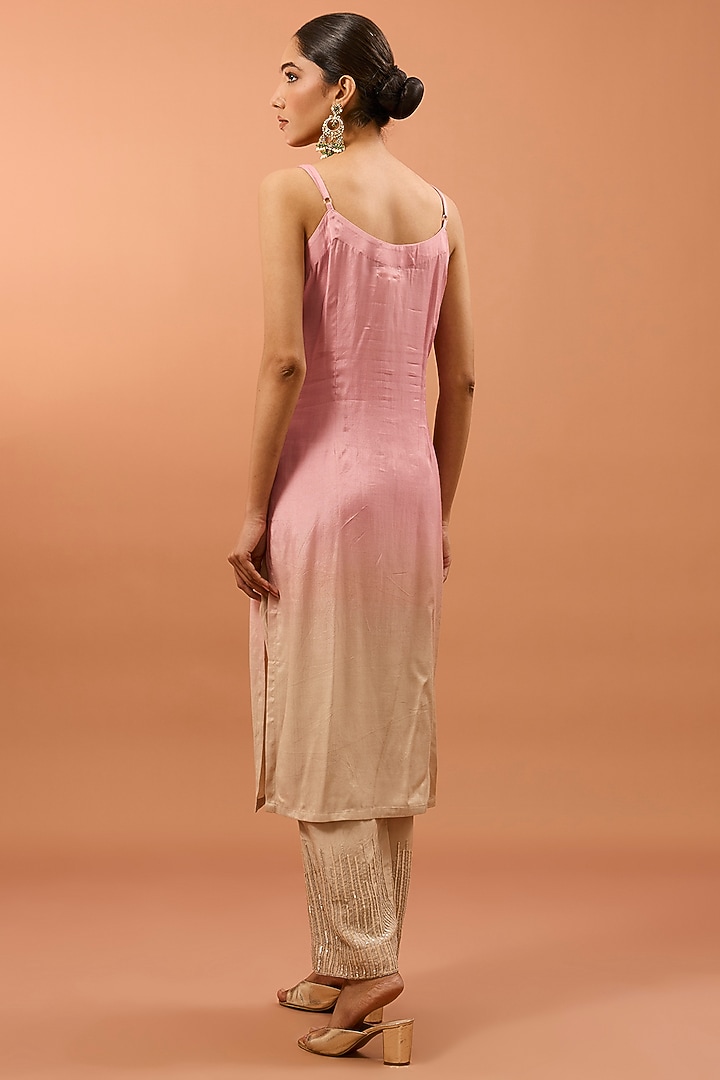 Pink Satin Organza Sequins & Cutdana Work Kurta Set by SURBHI SHAH at Pernia's Pop Up Shop