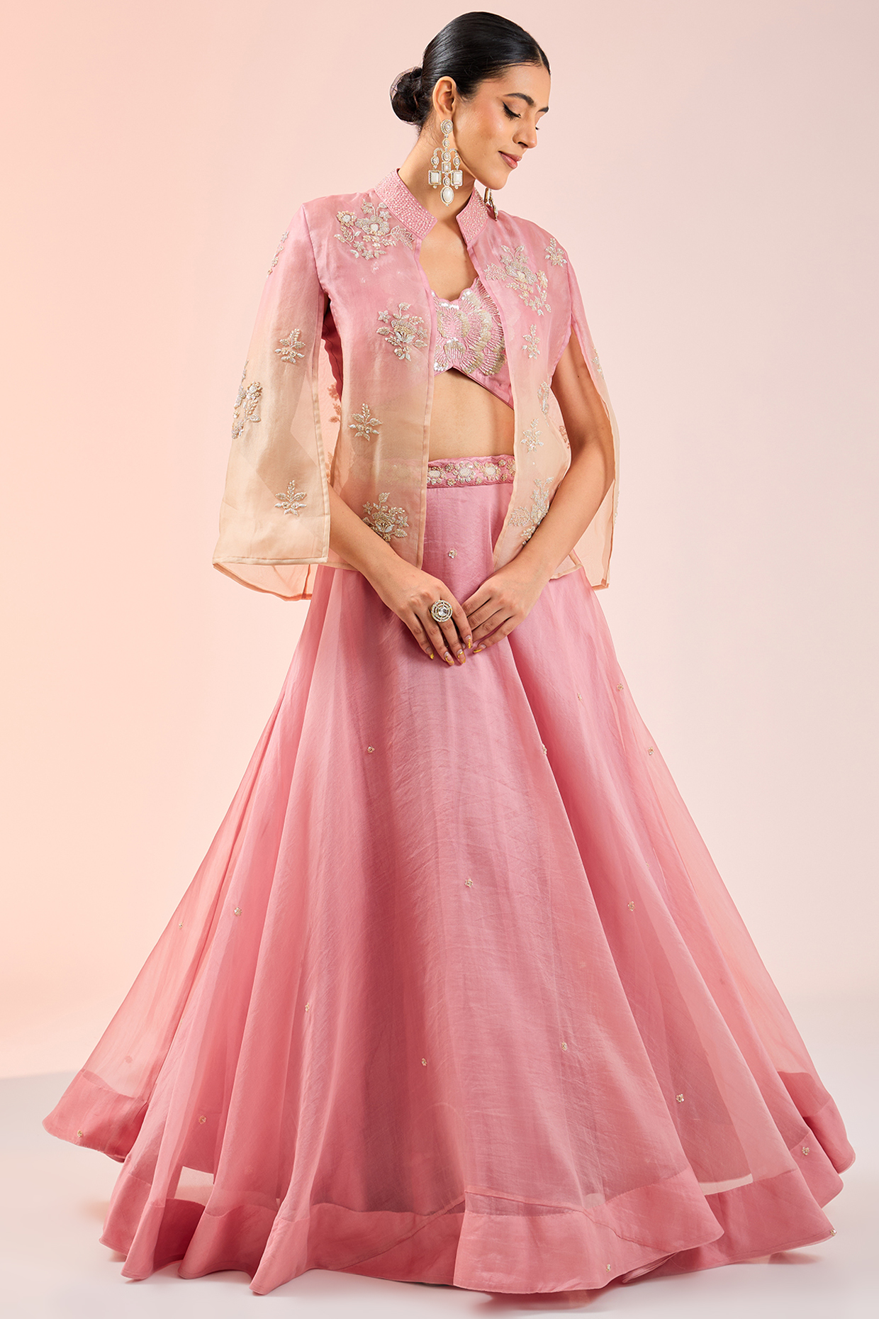 Pink Spun Silk Sequins Work Cape Set by SURBHI SHAH at Pernia's Pop Up Shop