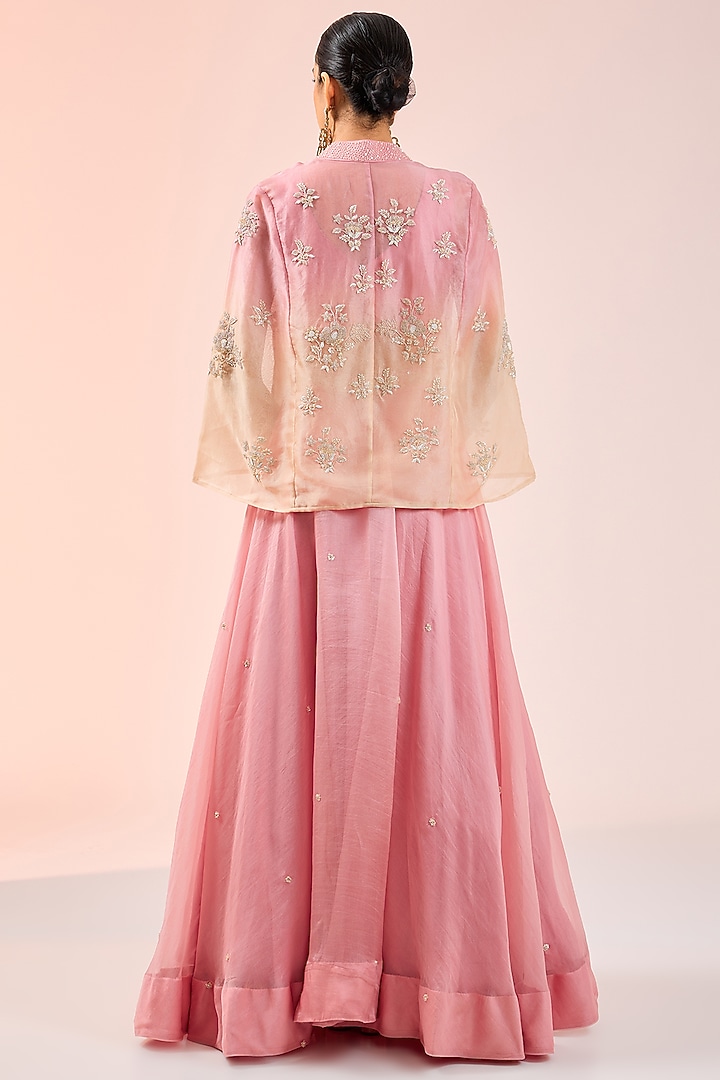 Pink Spun Silk Sequins Work Cape Set by SURBHI SHAH at Pernia's Pop Up Shop