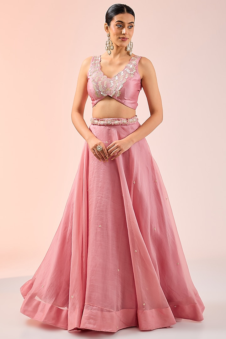 Pink Spun Silk Sequins Work Cape Set by SURBHI SHAH at Pernia's Pop Up Shop