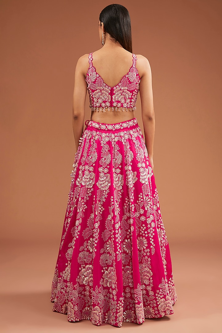 Pink Satin Organza Sequins Work Bridal Lehenga Set by SURBHI SHAH at Pernia's Pop Up Shop