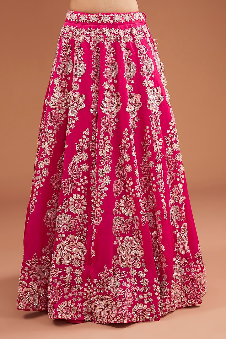 Pink Satin Organza Sequins Work Bridal Lehenga Set by SURBHI SHAH at Pernia's Pop Up Shop