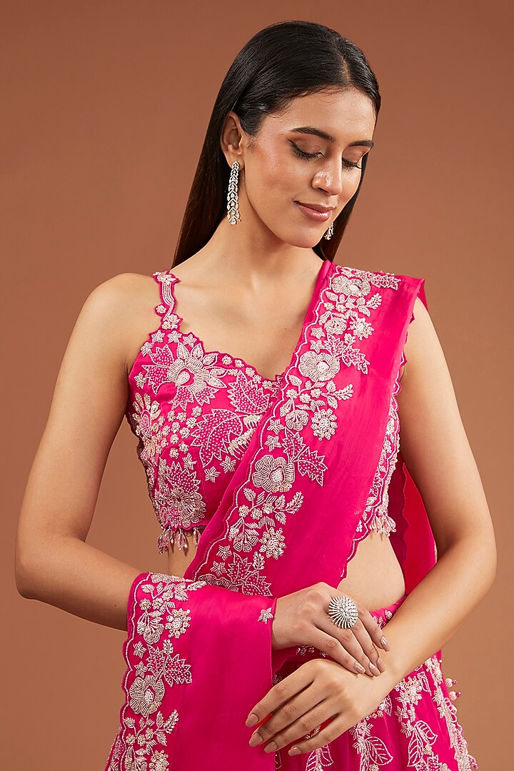 Pink Satin Organza Sequins Work Bridal Lehenga Set by SURBHI SHAH at Pernia's Pop Up Shop
