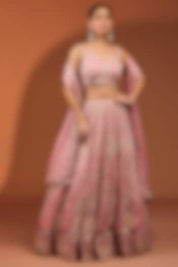 Pink Satin Organza Sequin & Cutdana Work Bridal Lehenga Set by SURBHI SHAH at Pernia's Pop Up Shop