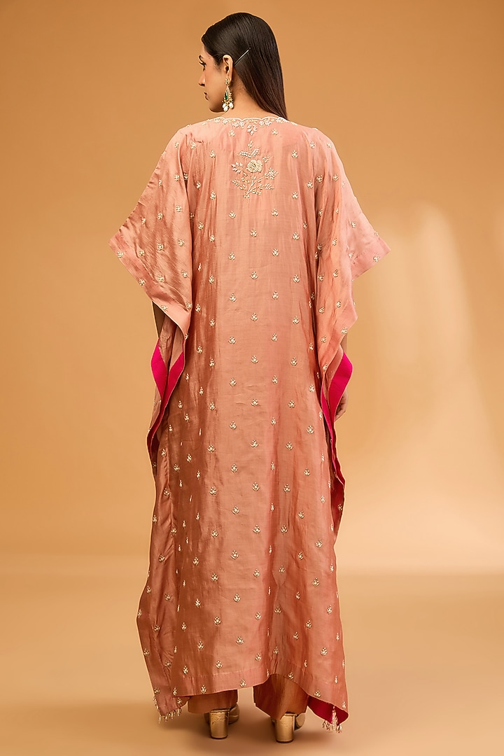 Old Rose Pure Spun Silk Pearl Work Kaftan Set by SURBHI SHAH at Pernia's Pop Up Shop