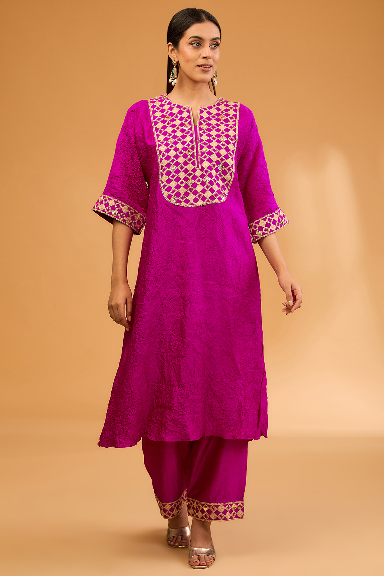 Magenta Pure Spun Silk Zardosi Work Kaftan Set by SURBHI SHAH at Pernia's Pop Up Shop