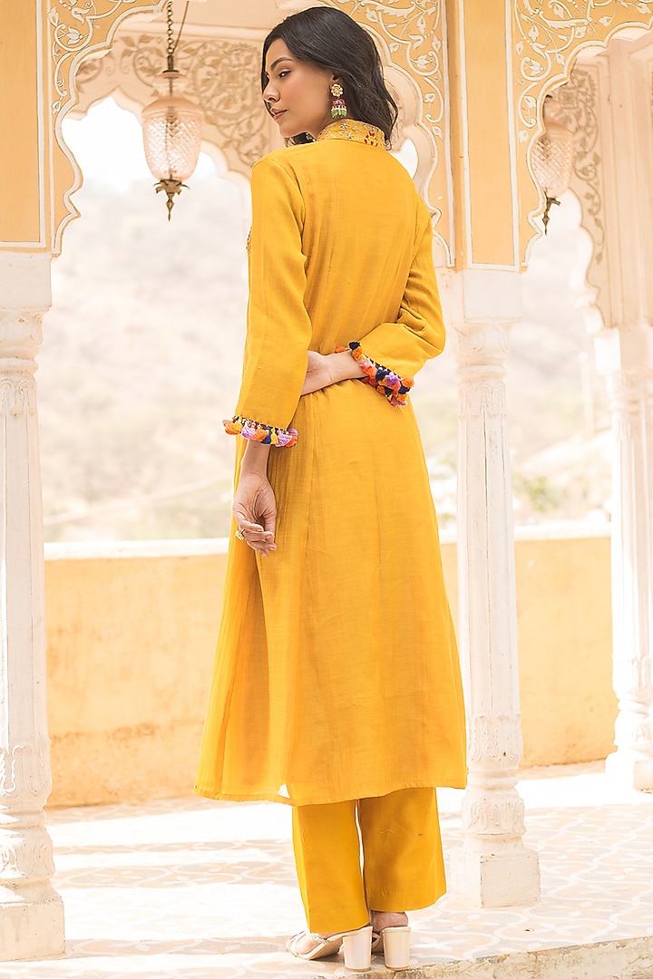 Mango Yellow Chanderi Marori Work Party Wear Anarkali Set by SURBHI SHAH at Pernia's Pop Up Shop