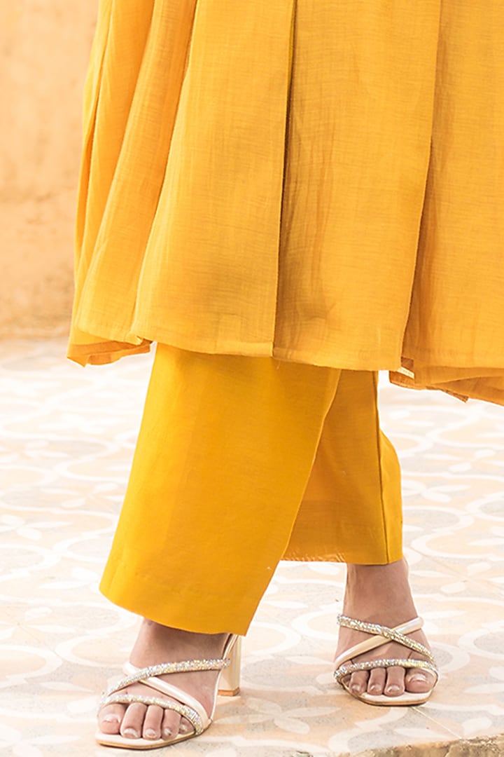 Mango Yellow Chanderi Marori Work Party Wear Anarkali Set by SURBHI SHAH at Pernia's Pop Up Shop