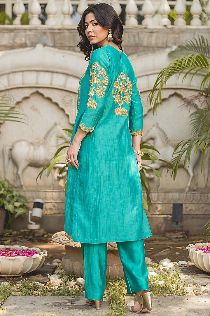 Sea Green Chanderi Marori Work Kurta Set by SURBHI SHAH at Pernia's Pop Up Shop